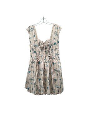 Disney Cinderella Floral Ruffle Dress Cream/Teal Off Shoulder Laces Large New